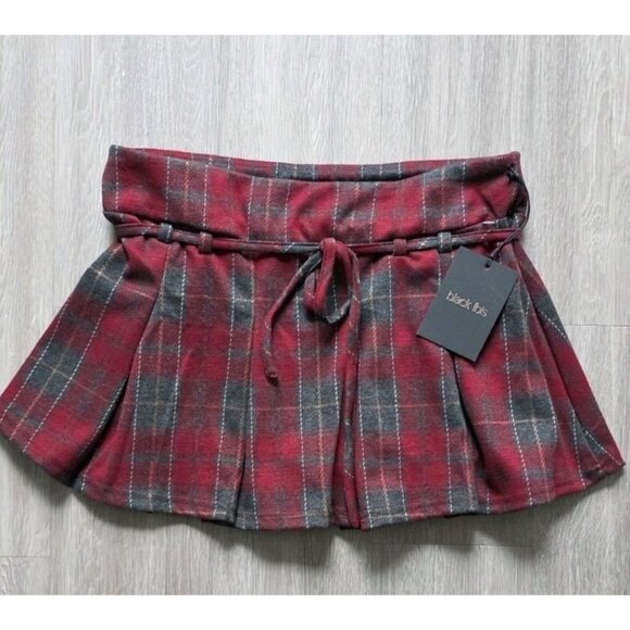 Red Plaid Mini Skort High Waist Pleated Built In Shorts Womens L - Picture 2 of 10